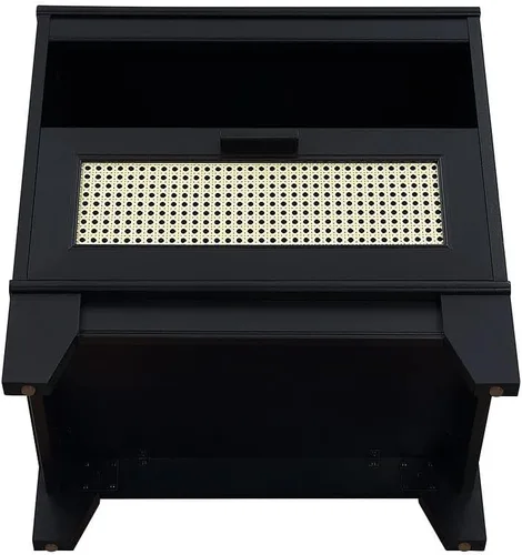 Miniatura 9 de Manhattan Comfort Sheridan Mesita de noche de caña con cajón de extensión completa y estante abierto, mesa auxiliar moderna de mediados de siglo