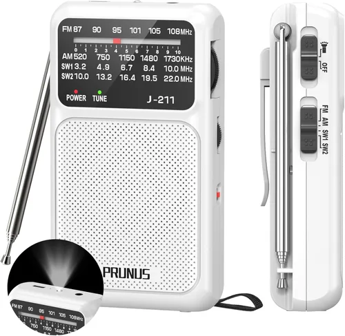 Miniatura 8 de PRUNUS J-211 - Radio portátil AM FM con carga USB C y operada por baterías AA, radio de transistor, fuerte recepción y altavoz claro, conector