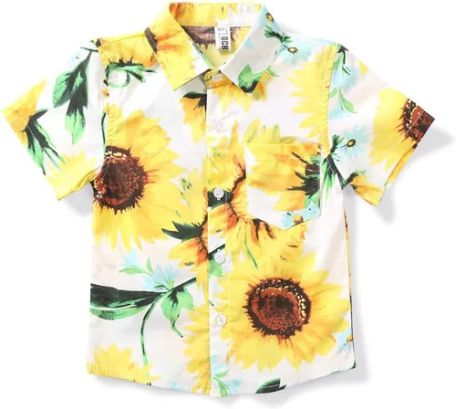 OCHENTA Camisa hawaiana ligera con botones para hombres y niños, manga corta floral, vestido tropical Aloha