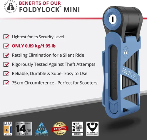 Miniatura 2 de Seatylock FoldyLock Mini Candado Plegable para Bicicleta - Candado de Bicicleta Ligero Patentado de Servicio Pesado - Protector Antirrobo con Llave