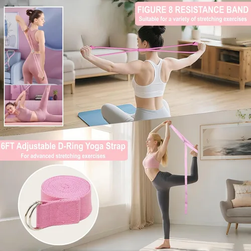 Miniatura 4 de Nuplot Kit esencial de yoga y pilates para mujer, kit de pilates Better Me para entrenamientos en casa con anillo de pilates y juego de pelotas, Rosa