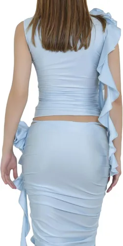 Miniatura 4 de Camiseta sin mangas sexy floral 3D para mujer, con volantes Y2K, sin espalda, fruncida, top sin mangas, cuello halter, top de ropa de calle