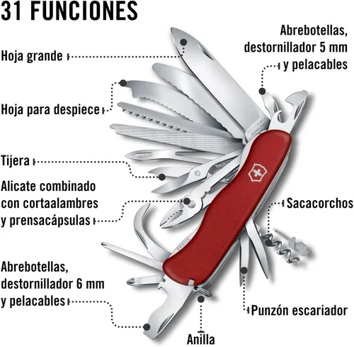 Miniatura 4 de Victorinox Work Champ XL - Cuchillo suizo de bolsillo con 31 funciones, color rojo