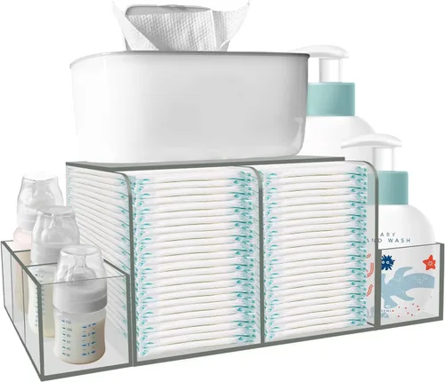 GILPWA Organizador de Pañales para Bebés, Organizador de Mesa de Cambio, Almacenamiento Desmontable de Acrílico Transparente para Dispensador de