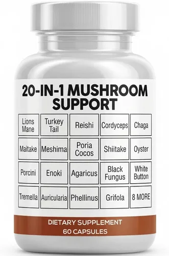 Miniatura 4 de Clean Nutraceuticals Lions Mane - Suplemento de hongos 20 en 1 con Turkey Tail Reishi Cordyceps Chaga Maitake Meshima Poria Cocos Shiitake Oyster