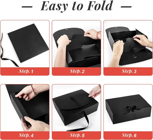 Miniatura 5 de Kucoele 15 cajas de regalo con tapas, 10.6 x 7.8 x 3.1 pulgadas, cajas de regalo de dama de honor, cajas negras de propuesta con cintas para bodas