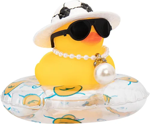 Miniatura 26 de wonuu Pato de Goma para Automóvil, Decoración de Pato Amarillo para Tablero con Sombrero de Sol, Anillo de Natación, Collar, Gafas de Sol