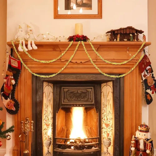 Miniatura 8 de Syhood Guirnalda de oropel de Navidad de 210 pies con purpurina fina, guirnalda metálica de oropel para festividades, decoración para árbol