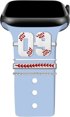 Miniatura 15 de Dijes de reloj de béisbol con números para niños de 00 a 30 atletas de números decorativos compatibles con accesorios de Apple Watch de 1.772 in