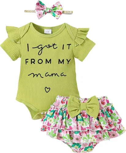 Miniatura 99 de Mioglrie Conjunto de ropa para bebé recién nacida, conjunto de pantalones cortos, conjunto floral de verano, ropa de bebé linda para niña