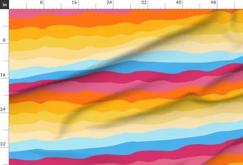 Miniatura 3 de Spoonflower Fabric - Vibrant Waves Vintage 80S 1980S Retro Blue Pink Yellow Rainbow Radical Printed on Chiffon Fabric Fat Quarter - Sewing Fashion