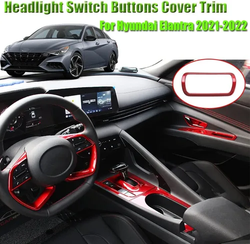 Miniatura 2 de Para Hyundai Elantra 2021 2022 2023 2024 2025 ABS cubierta de botones de interruptor de faros delanteros de coche adhesivo decorativo marco Fibra