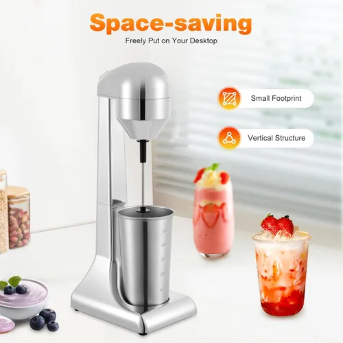 Miniatura 3 de Mezclador eléctrico de bebidas, mezclador retro y espumador de leche, taza de acero inoxidable de 17.7 fl oz, 2 velocidades (16,000-22,000 RPM)