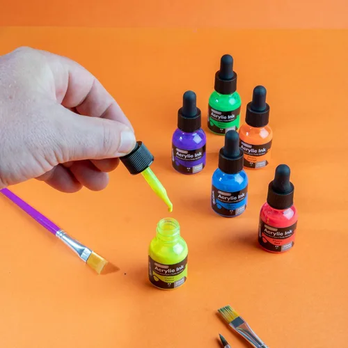 Miniatura 4 de Mont Marte Tinta acrílica premium de 6 piezas x 20 ml (0,7 fl.oz. EE.UU.), tintas acrílicas para artistas, colores fluoro, ideal para aerógrafo