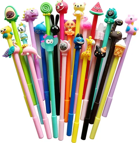 Miniatura 2 de sencoo Paquete de 24 bolígrafos de tinta azul de dibujos animados de gel de colores surtidos para escritura, regalo de cumpleaños, premio escolar