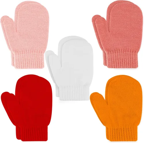 Miniatura 10 de ONESING 5 pares de manoplas para niños pequeños guantes de invierno negros para niñas y niños - Manoplas cálidas para recién nacidos