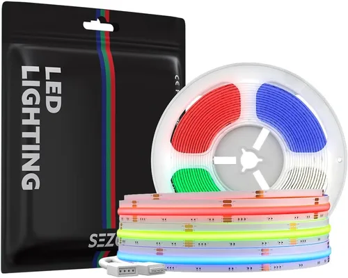 Miniatura 10 de SEZO RGBW COB LED Tira de luces RGB+blanco cálido 3000K 16.4FT/5M DC12V 896LEDs/m 0.472 in ancho FCOB RGBWW Flexible de alta densidad Uniforme Cinta