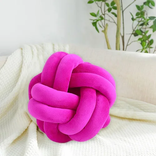 Miniatura 7 de Cojín de nudo hecho a mano, almohada de nudo de felpa suave, almohada decorativa, cojín redondo de bola (verde esmeralda, 11 pulgadas)