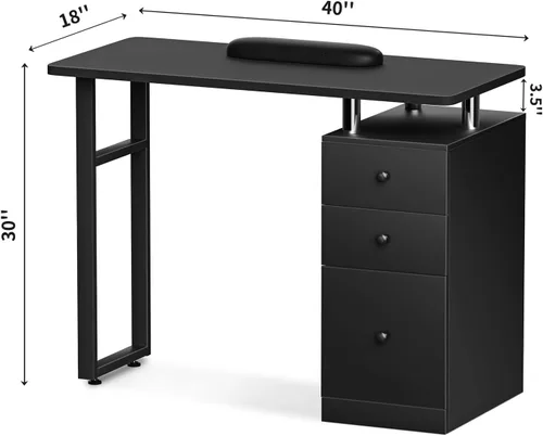 Miniatura 3 de Nail Tech - Mesa de manicura profesional para uñas resistente a acetona, mesa de manicura para uñas con cajones (negro)