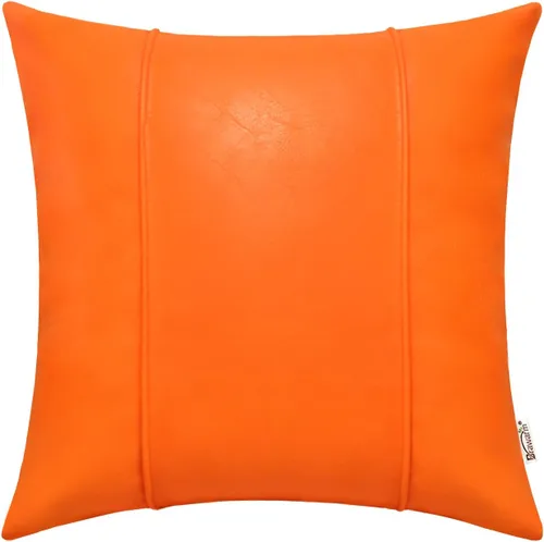 Miniatura 17 de BRAWARM Fundas de Almohada Decorativa de Cuero Café de 22 x 22 Pulgadas - Funda de Almohada de Piel Sintética con Ribetes, Almohada Decorativa