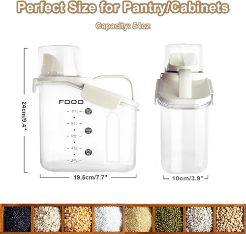 Miniatura 6 de LANGMINGDE 1 pieza de contenedores de almacenamiento de cereales, contenedores de almacenamiento de alimentos secos grandes herméticos de 2.8L/95oz