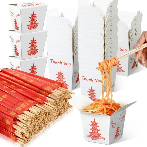 Miniatura 7 de Tioncy 50 juegos de cajas chinas de 16 onzas con palillos, recipientes de papel para alimentos que incluyen 50 cajas para llevar, 50 pares
