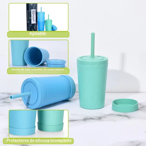 Miniatura 5 de Homestockplus Vasos reutilizables de paja de trigo con tapas y pajitas de silicona, 10 Oz resistentes a las astillas, tazas pequeñas de agua Varios