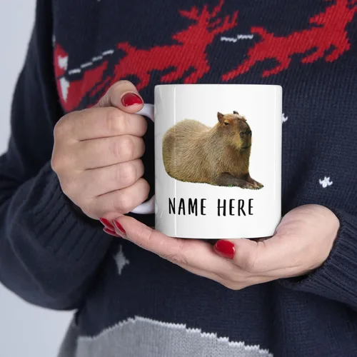 Miniatura 5 de Funny Capybara - Taza de café con nombre personalizado de Navidad 2025, color blanco, 11 onzas