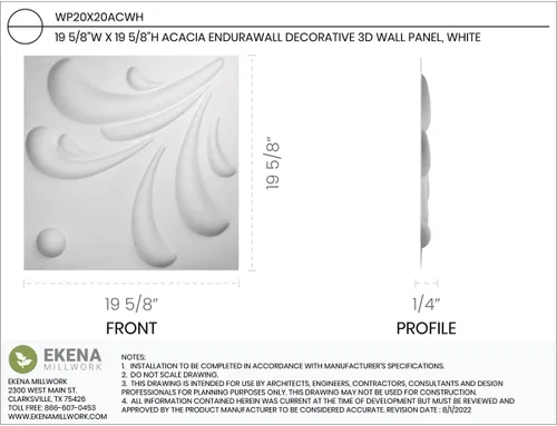 Miniatura 2 de Ekena Millwork WP20X20ACWH 19 5/8 pulgadas de ancho x 19 5/8 pulgadas de alto Acacia EnduraWall Decorativo 3D Panel de Pared Cubre 2.67 pies