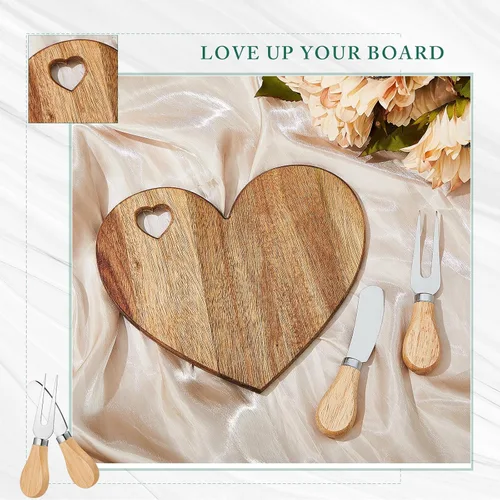 Miniatura 4 de Patelai Juego de 12 Tablas de Queso para Ducha de Soltera, Favores de Corazón, Tablas Mini de Charcutería, Cuchillos de Queso de Madera, Caja