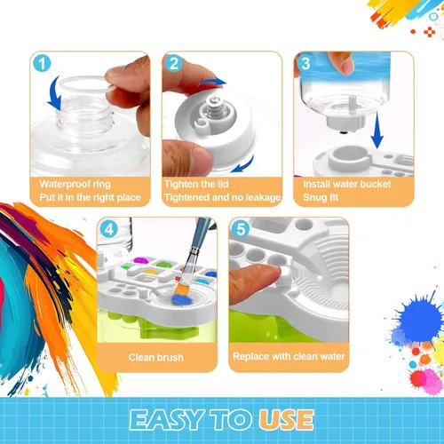 Miniatura 5 de Limpiador de pinceles, dispensador de enjuague de acuarela de ciclo de agua mejorado con soporte y paleta, sistema de limpieza para acrílico, Verde
