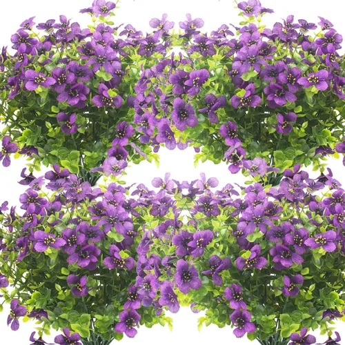 Miniatura 10 de Grunyia 10 paquetes de flores artificiales para exteriores, resistentes a los rayos UV, flores falsas que no se decoloran, plantas sintéticas