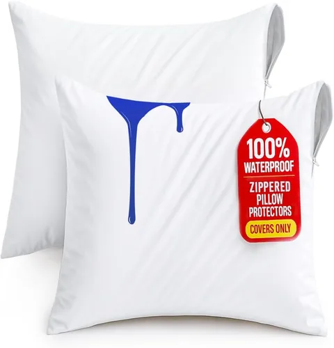 Utopia Bedding - Fundas impermeables para almohadas (sin insertos de almohada) con cremallera europea (paquete de 2, blanco), fundas de almohada