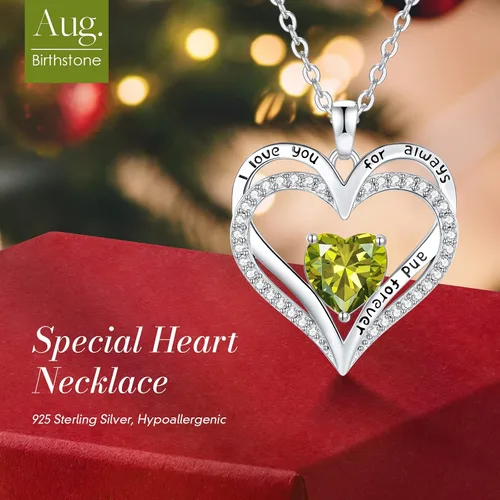 Miniatura 88 de CDE Collares de piedra natal para mujer, plata de ley 925, collar con colgante de corazón para siempre, Navidad, cumpleaños, aniversario, día de San