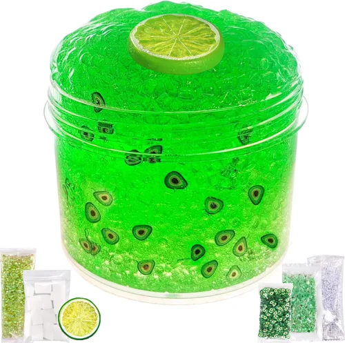 Miniatura 10 de Azeperoy Slime de gelatina azul cielo premezclado con destellos y textura crujiente, incluye 4 juegos de complementos, estimulación sensorial y Azul