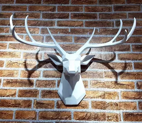 Miniatura 6 de Arte de pared de cabeza de animal de taxidermia sintética, decoración del hogar, diseño geométrico de cabeza de ciervo, busto de ciervo de 8 puntos