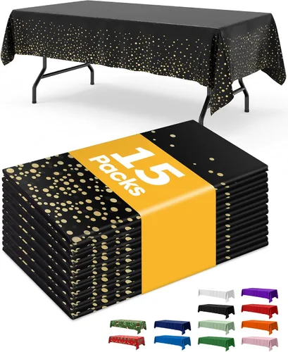 Miniatura 24 de Niuara Mantel de Mesa Rectangular de Plástico Negro, Paquete de 15, Mantel de 54''×108'' para Mesas de 6 pies, Mantel para Uso Desechable, Cubierta