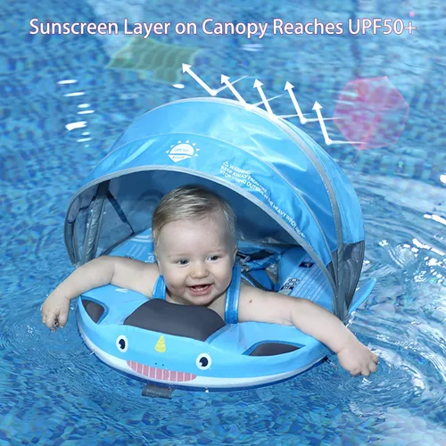 Miniatura 2 de Mambobaby Flotadores con toldo y cola, flotador de bebé no inflable para piscina, añade cola, evita voltear natación, entrenador, flotadores de bebé