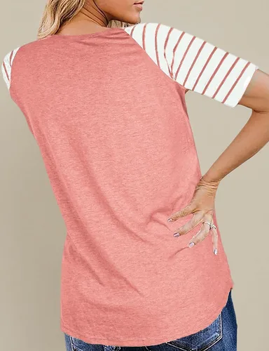 Miniatura 4 de Camisetas de verano de manga corta raglán a rayas para mujer