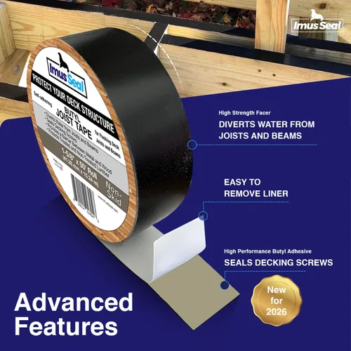 Miniatura 3 de Imus Seal® Cinta de viguetas de butilo para vigas y vigas de cubierta intermitentes, resistente a los rayos UV, Level Decking™, Protect Your Deck