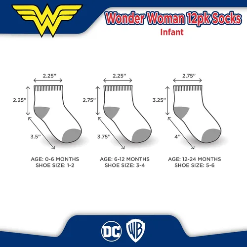 Miniatura 5 de DC Comics Baby Boys and Girls Socks - 12 Pack Batman, Wonder Woman, Superman, Justice League, Super Girl Socks (0-24M)