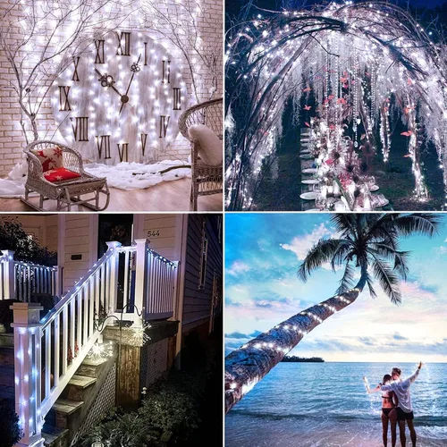 Miniatura 6 de Joomer - Tira de luces solares de hadas, paquete de 2, total 80 pies, 240 LED, luces de cuerda solar para exteriores, impermeables, 8 modos