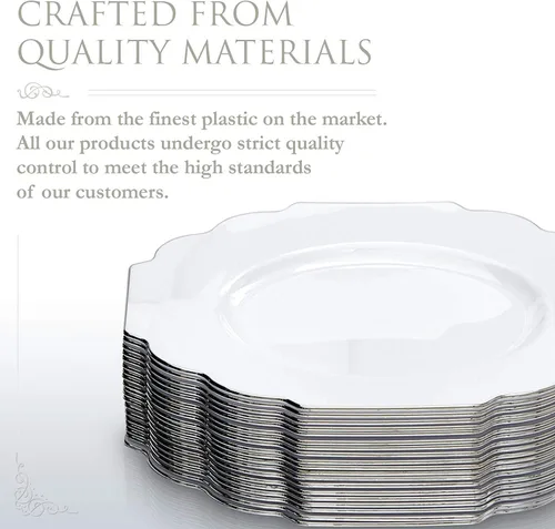 Miniatura 3 de SILVER SPOONS Platos desechables de diseño elegante para fiesta (10 piezas) Juego de cena desechable resistente de 10.75 pulgadas, platos de Blanco