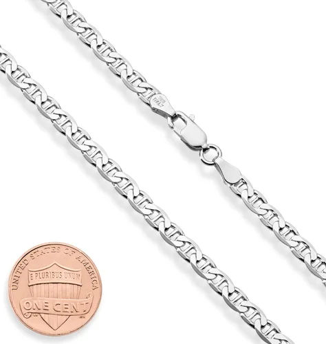 Miniatura 2 de Miabella Solid 925 Sterling Silver Italian 4mm Diamond-Cut Solid Flat Mariner Link Chain Necklace for Women Men Made in Italy