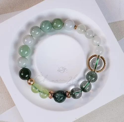 Miniatura 176 de Precious Gemstone Natural Crystal Healing Bracelet, Rutilated Quartz, Moonstone, Quartz Handmade Original Design Bracelet