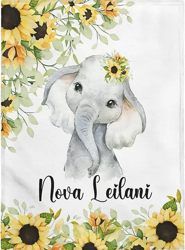 Miniatura 4 de NAZENTI Manta de bebé personalizada para niña, manta de bebé personalizada con nombre, manta de nombre de bebé con elefante floral, manta