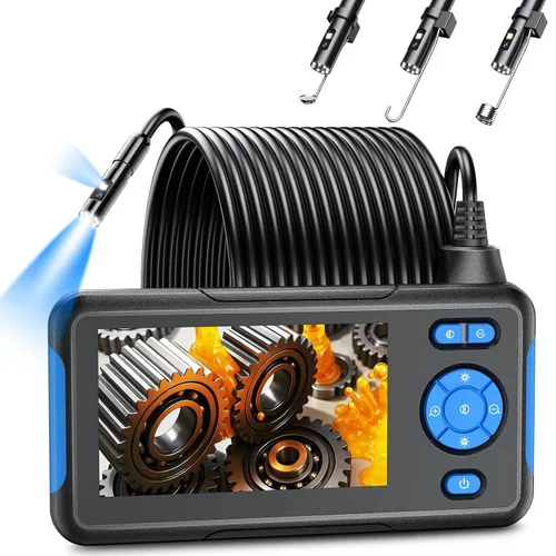 T TAKMLY Cámara de endoscopio con luz, boroscopio industrial de lente dual 1080P con 8 luces LED, cámaras de inspección tipo serpiente de 4.3'',