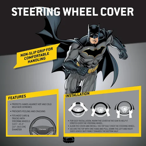 Miniatura 2 de BDK Warner Bros DC Comics Batman - Funda para volante, agarre ergonómico, tamaño universal de 14.5 a 15.5 pulgadas, protege y aísla tu volante