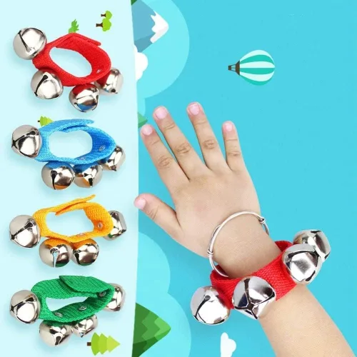 Miniatura 7 de Augshy Pulseras de Cascabeles para Muñeca, 7 Paquetes de Bandas de Muñeca con Cascabeles, Campanas de Mano y Tobillo Ajustables de Color Aleatorio