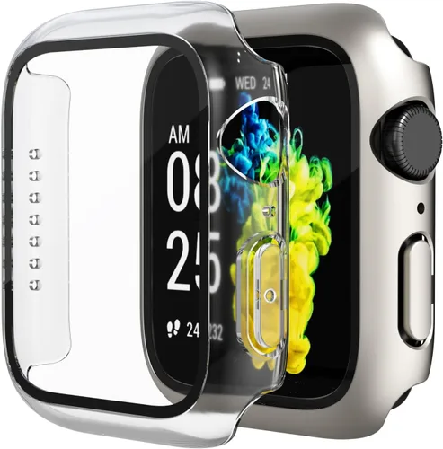 Miniatura 17 de Paquete de 2 fundas de vidrio templado compatibles con Apple Watch, protector de pantalla de policarbonato duro, protección general ligera contra